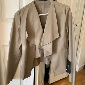 Zara Brown Faux Leather Ruffle Front Coat